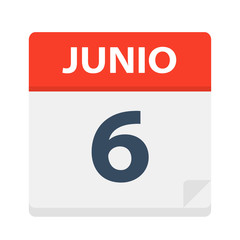 Junio 6 - Calendar Icon - June 6. Vector illustration of Spanish Calendar Leaf