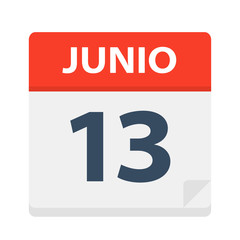 Junio 13 - Calendar Icon - June 13. Vector illustration of Spanish Calendar Leaf