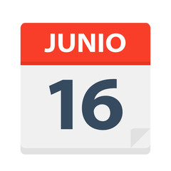 Junio 16 - Calendar Icon - June 16. Vector illustration of Spanish Calendar Leaf
