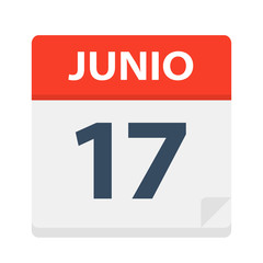 Junio 17 - Calendar Icon - June 17. Vector illustration of Spanish Calendar Leaf