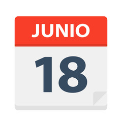 Junio 18 - Calendar Icon - June 18. Vector illustration of Spanish Calendar Leaf