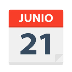 Junio 21 - Calendar Icon - June 21. Vector illustration of Spanish Calendar Leaf