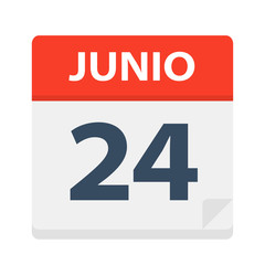 Junio 24 - Calendar Icon - June 24. Vector illustration of Spanish Calendar Leaf