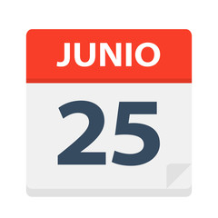 Junio 25 - Calendar Icon - June 25. Vector illustration of Spanish Calendar Leaf