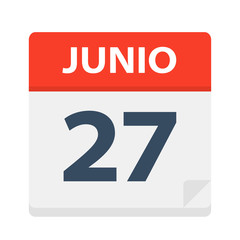 Junio 27 - Calendar Icon - June 27. Vector illustration of Spanish Calendar Leaf