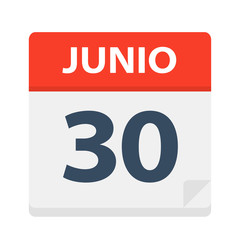 Junio 30 - Calendar Icon - June 30. Vector illustration of Spanish Calendar Leaf