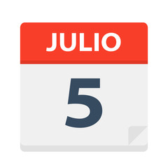 Julio 5 - Calendar Icon - July 5. Vector illustration of Spanish Calendar Leaf
