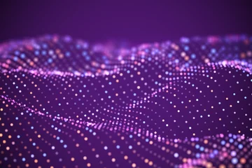Fototapete Rund Aubergine Abstrakte digitale Landschaft oder Schallwellen mit fließenden Partikeln. Hintergrund der Big-Data-Technologie. Visualisierung von Schallwellen. Virtual-Reality-Konzept: digitale 3D-Oberfläche. EPS-10-Vektor-Illustration.  © Maksim Kabakou