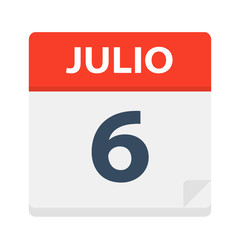 Julio 6 - Calendar Icon - July 6. Vector illustration of Spanish Calendar Leaf