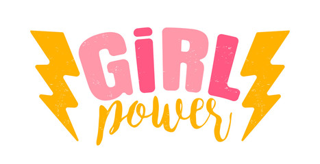 Vector vintage logo of a girl power. Retro emblem for women boxing. Retro poster with text of a girl power