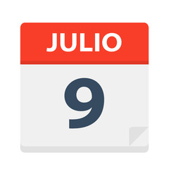 Julio 9 - Calendar Icon - July 9. Vector illustration of Spanish Calendar Leaf