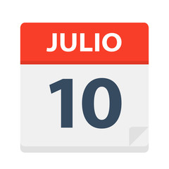 Julio 10 - Calendar Icon - July 10. Vector illustration of Spanish Calendar Leaf