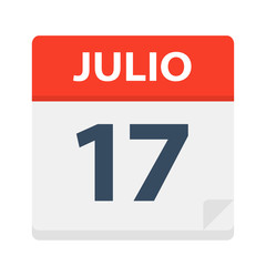 Julio 17 - Calendar Icon - July 17. Vector illustration of Spanish Calendar Leaf