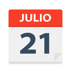 Julio 21 - Calendar Icon - July 21. Vector illustration of Spanish Calendar Leaf