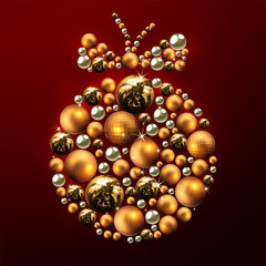Decorative Christmas ball made of golden balls with highlights. High detailed realistic illustration.