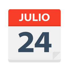 Julio 24 - Calendar Icon - July 24. Vector illustration of Spanish Calendar Leaf