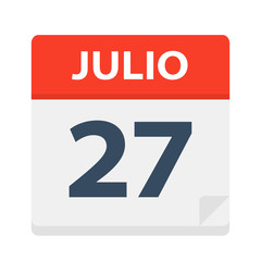 Julio 27 - Calendar Icon - July 27. Vector illustration of Spanish Calendar Leaf