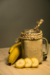 Banana smoothie in the glass jar