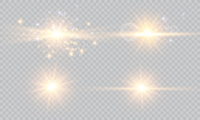 Vector illustration of abstract flare light rays. A set of stars, light and radiance, rays and brightness.