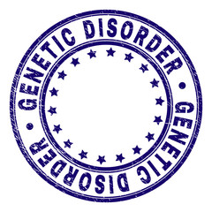 GENETIC DISORDER stamp seal watermark with grunge style. Designed with circles and stars. Blue vector rubber print of GENETIC DISORDER tag with grunge texture.