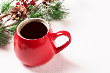 Obraz na płótnie Canvas Christmas. Red mug with coffee.