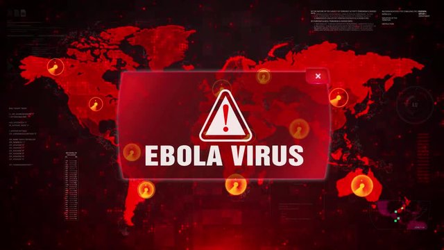 Ebola Virus Alert Warning Message Attack on World map. Wire frame Radar Network Seamless loop Motion Background. UI Elements HUD Sci Fi interface.
