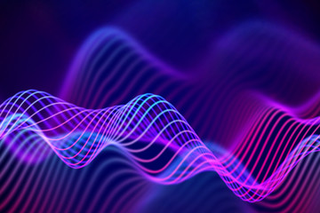 Big data abstract visualization: business charts analytics. 3D Sound waves. Digital surface with flowing curves. Futuristic technology background. Blue sound waves, EPS 10 vector illustration.