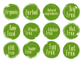 Vector organic labels, natural ingredients emblems