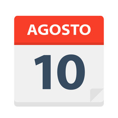 Agosto 10 - Calendar Icon - August 10. Vector illustration of Spanish Calendar Leaf