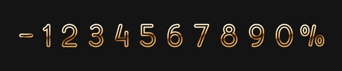 Vector Set of golden numbers 0, 1, 2, 3, 4, 5, 6, 7, 8, 9, isolated on black background