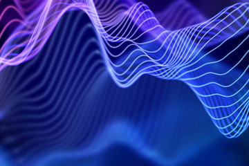 Big data abstract visualization: business charts analytics. 3D Sound waves. Digital surface with flowing curves. Futuristic technology background. Blue sound waves, EPS 10 vector illustration. - 235746345