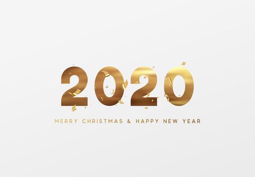 Gold 2020 vector Happy New Year and Merry Christmas greeting card.