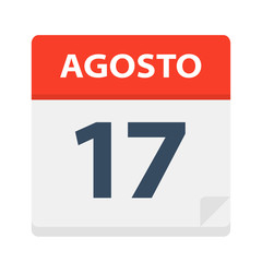 Agosto 17 - Calendar Icon - August 17. Vector illustration of Spanish Calendar Leaf