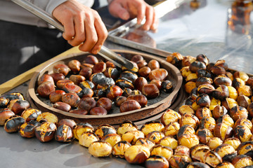 Chestnuts cooking from a street vendor in Istanbul, Turkey