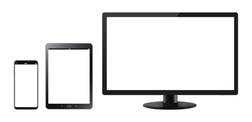Phone and tablet and monitor in the retail style