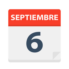 Septiembre 6 - Calendar Icon - September 6. Vector illustration of Spanish Calendar Leaf
