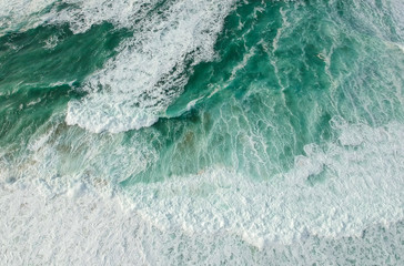 Aerial view of stormy ocean with waves. Drone photo 