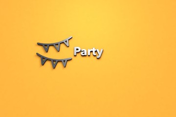3D illustration of Party, grey color and grey text with yellow background.