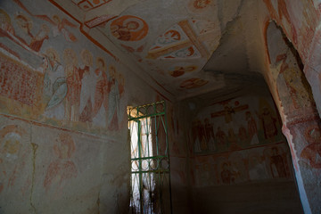 Cappadocia, Anatolia, Turkey: The interior of the temple. Fresco of the Church with an early...