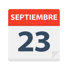 Septiembre 23 - Calendar Icon - September 23. Vector illustration of Spanish Calendar Leaf