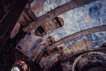 Inside Interior of an old Abandoned Church in Latvia, Galgauska - light Shining Through the Windows