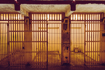 Cells of the Alcatraz Island, formerly a military prison and today a historic place that daily hosts tourists' visits