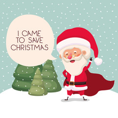 santa claus in snowscape with speech bubble