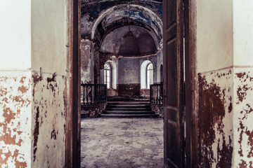 Inside Interior of an old Abandoned Church in Latvia, Galgauska - light Shining Through the Windows