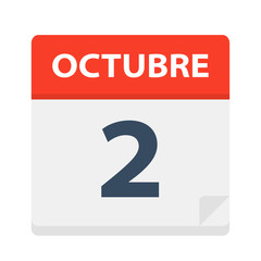 Octubre 2 - Calendar Icon - October 2. Vector illustration of Spanish Calendar Leaf