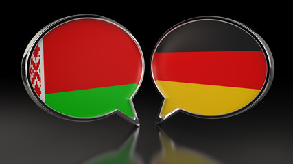 Fototapeta premium Belarus and Germany flags with Speech Bubbles. 3D illustration