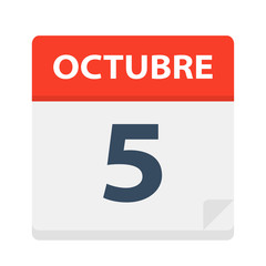 Octubre 5 - Calendar Icon - October 5. Vector illustration of Spanish Calendar Leaf