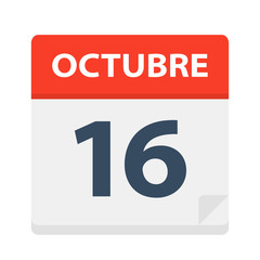 Octubre 16 - Calendar Icon - October 16. Vector illustration of Spanish Calendar Leaf