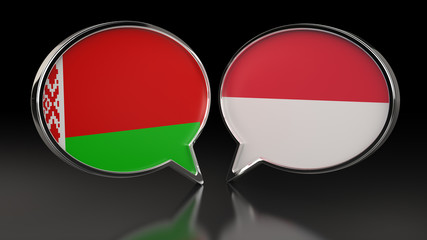 Obraz premium Belarus and Monaco flags with Speech Bubbles. 3D illustration