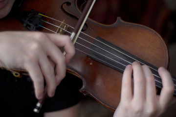Girl, violin player playing violin